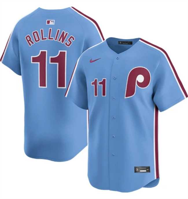 Mens Philadelphia Phillies #11 Jimmy Rollins Light Blue Alternate Limited Stitched Jersey Dzhi